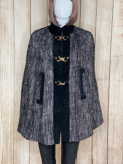 Tweed Embellished Suede Trim Cape